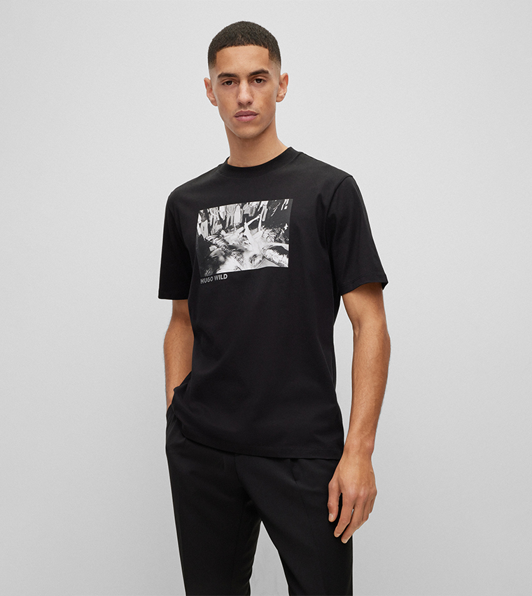 Buy HUGO Graphic Print Crew Neck T Shirt In Black