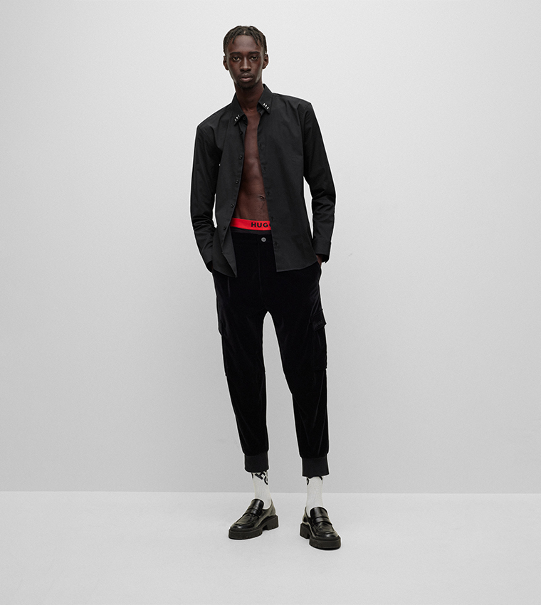 Slim-Fit Shirt with Collar Rivets