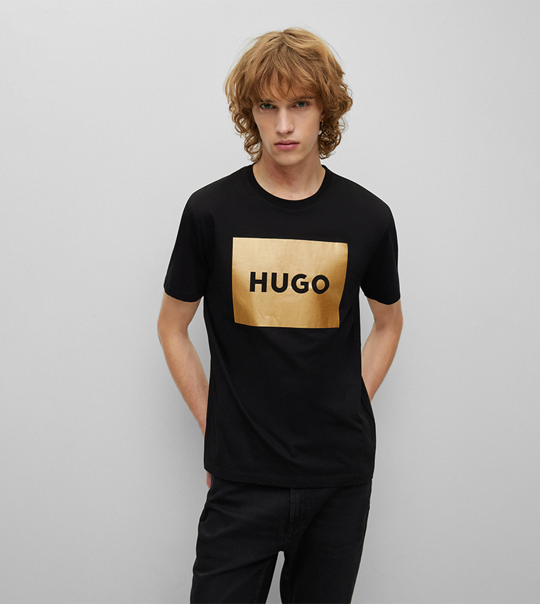 Buy Hugo Logo Print Crew Neck T Shirt In Black 6thStreet Oman