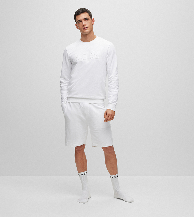 Buy Boss Embossed Logo Crew Neck T Shirt Sweatshirt In White 6thStreet Bahrain