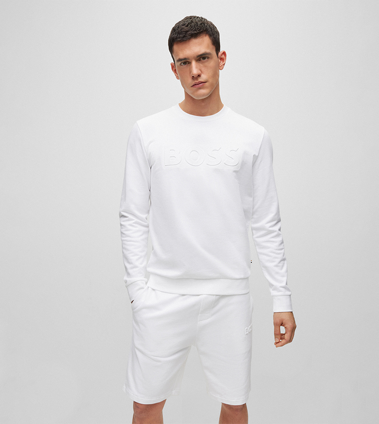 Buy Boss Embossed Logo Crew Neck T Shirt Sweatshirt In White 6thStreet Bahrain
