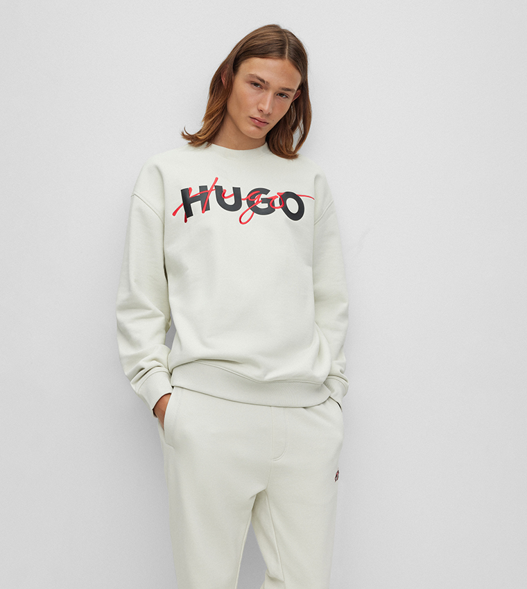Buy Hugo Logo Printed Crew Neck Sweatshirt In White 6thStreet Bahrain