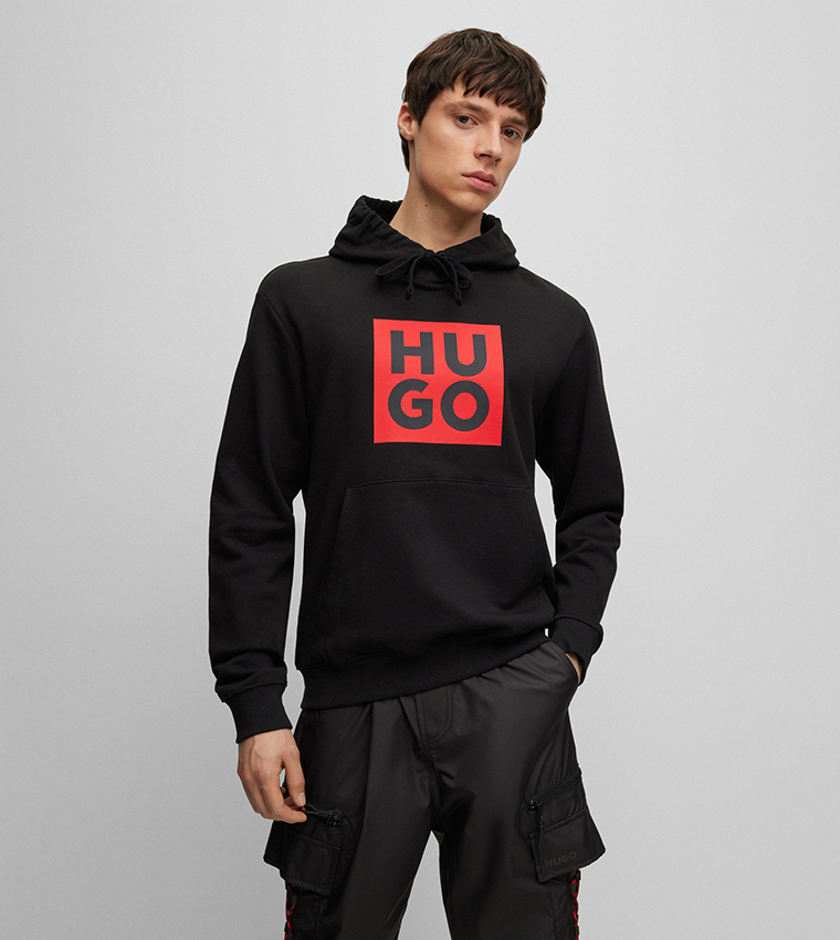 Buy Hugo Logo Detail Long Sleeves Hoodie In White 6thStreet Oman