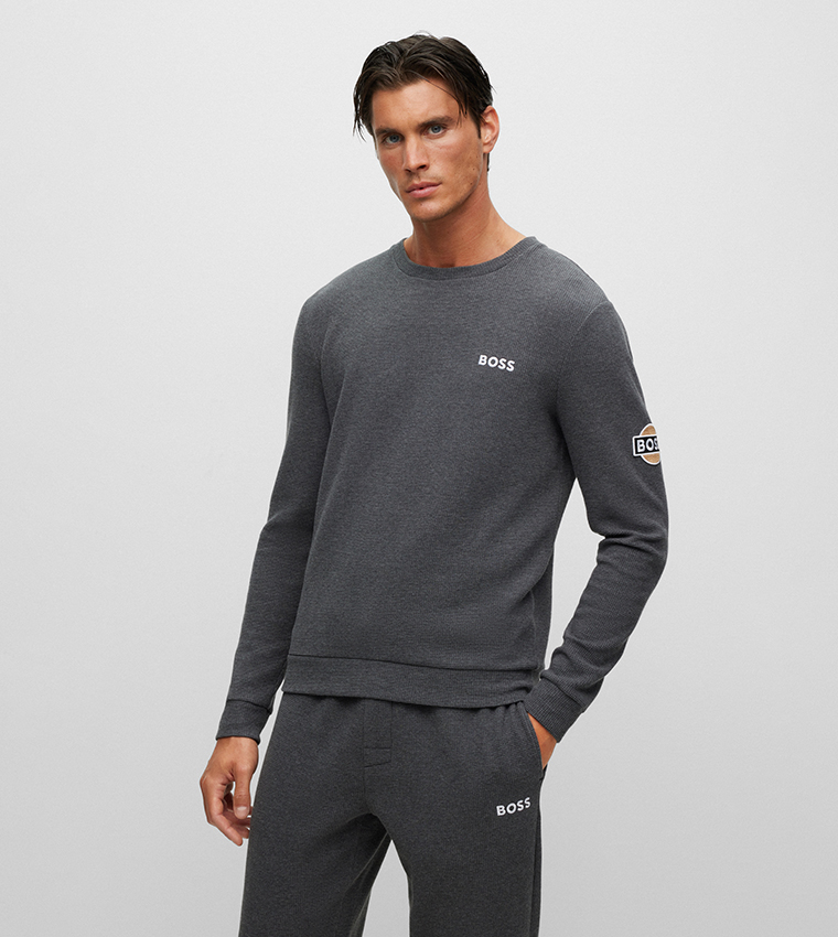 Buy Boss Logo Detail Crew Neck Sweatshirt In Grey 6thStreet Bahrain