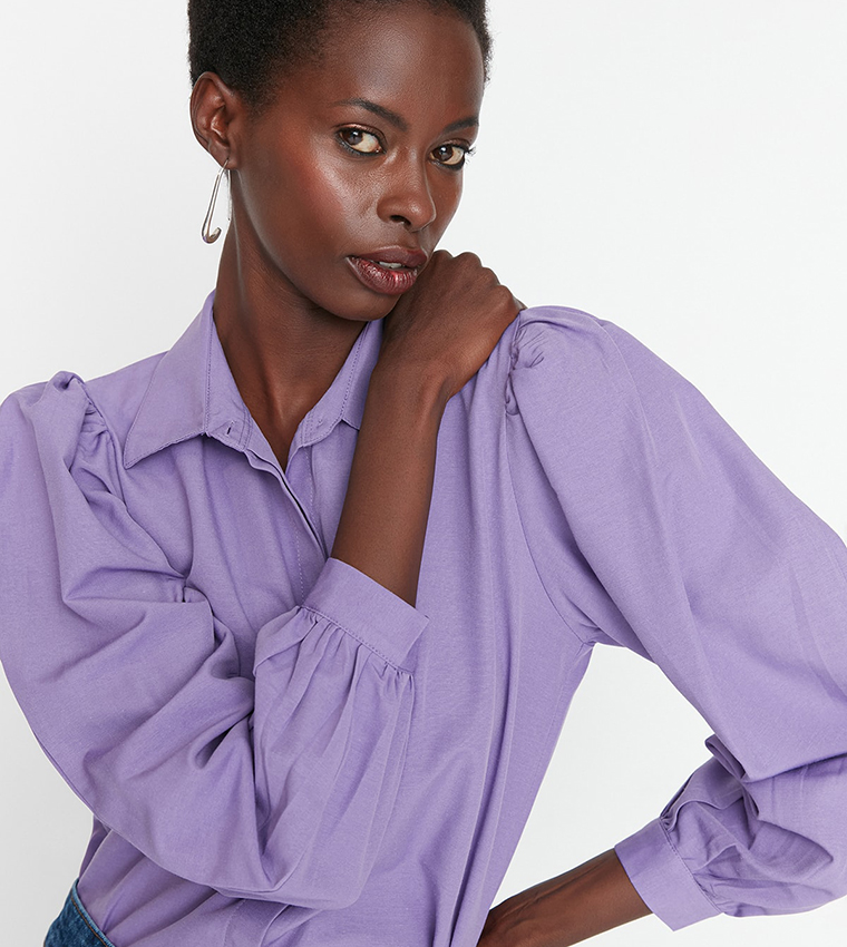 Purple puff sleeve discount shirt