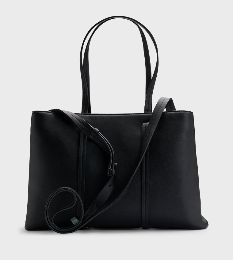 Logo Detail Faux Leather Tote Bag