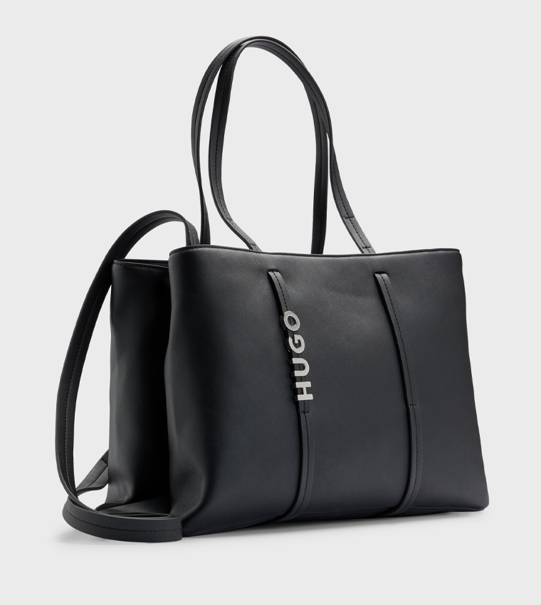 Logo Detail Faux Leather Tote Bag