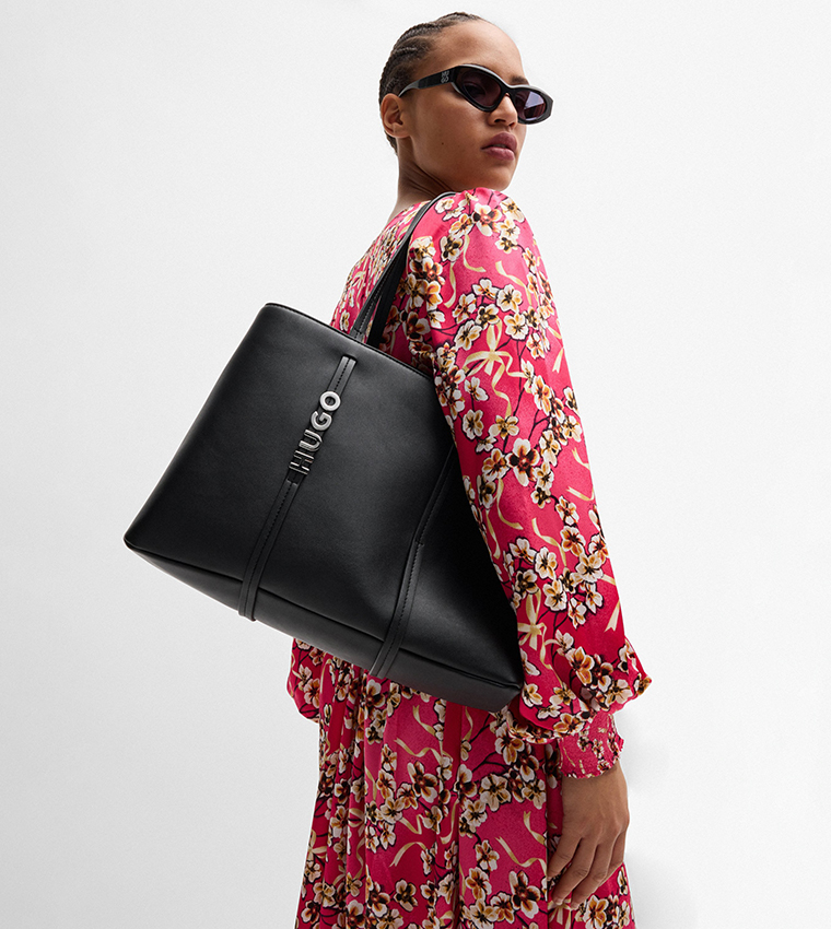 Logo Detail Faux Leather Tote Bag