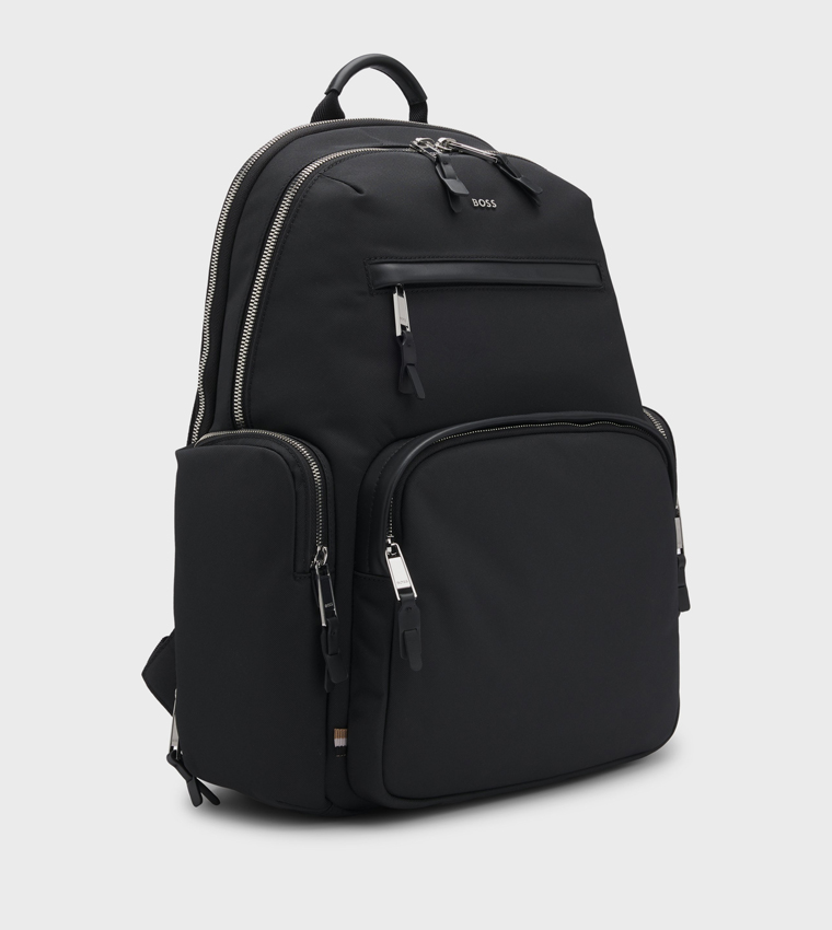 Leather Trim Zippered Backpack