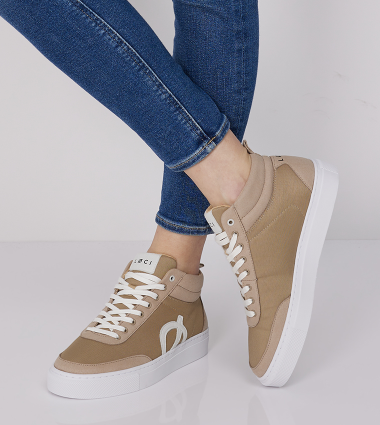 Buy LOCI TEN Color Block Lace Up Sneakers In Beige