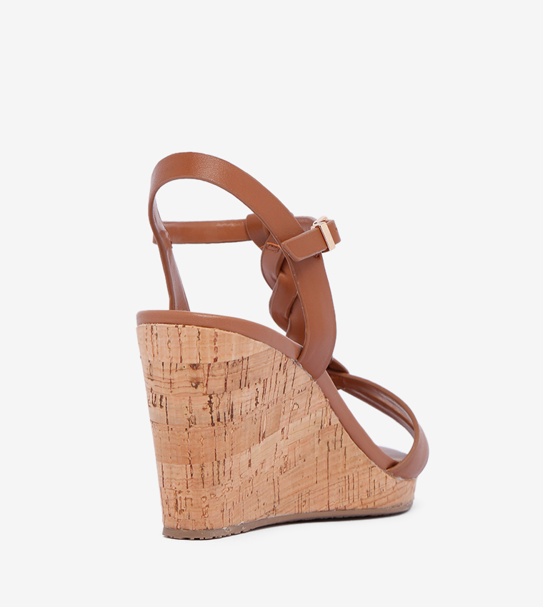 Open-Toe Buckle Closure Wedges - Brown