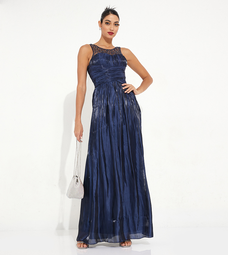 Buy Little Mistress Pearl Embellished Sleeveless Maxi Dress In Blue 6thStreet UAE