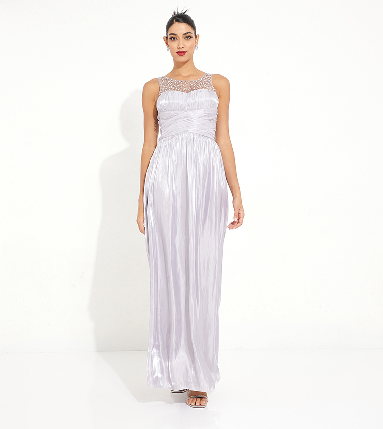 Buy Little Mistress Pearl Embellished Sleeveless Maxi Dress In Grey |  6thstreet UAE