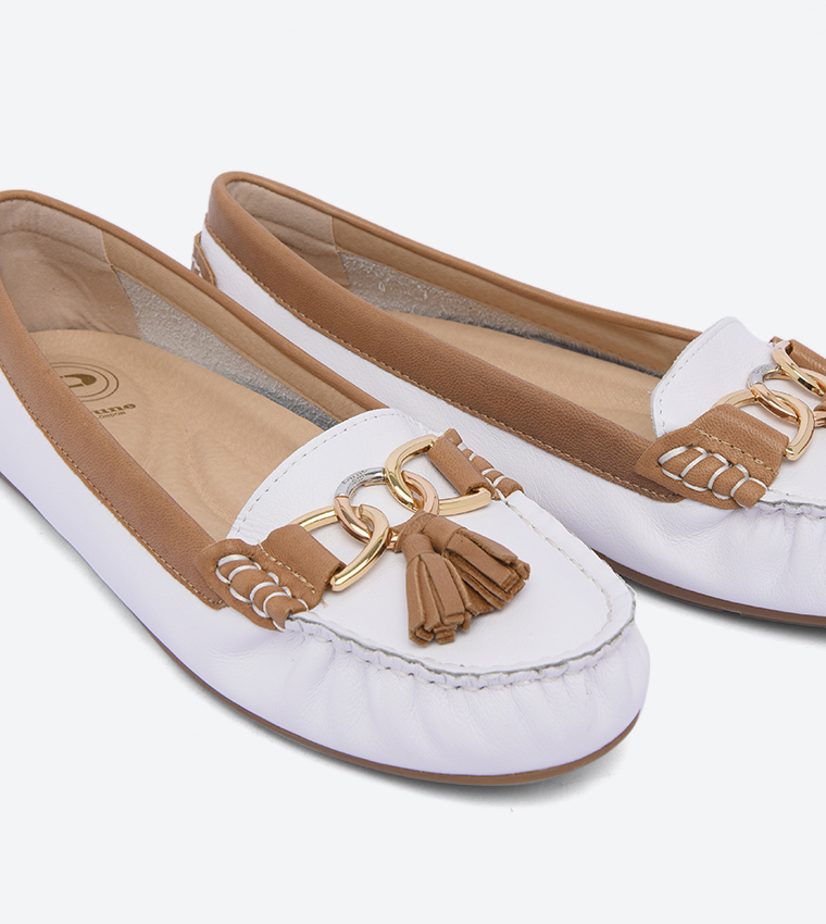 Buy Dune London Geena Tassel Details Round Toe Loafers White In White 6thStreet Oman