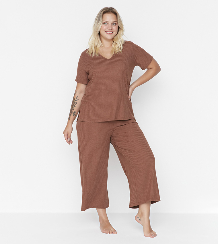 Buy Trendyol Camisole Knitted Pajamas Set In Brown 6thStreet Bahrain