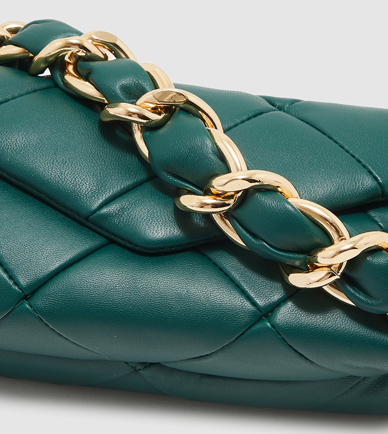 Dune Equisite Quilted Leather Clutch in Green