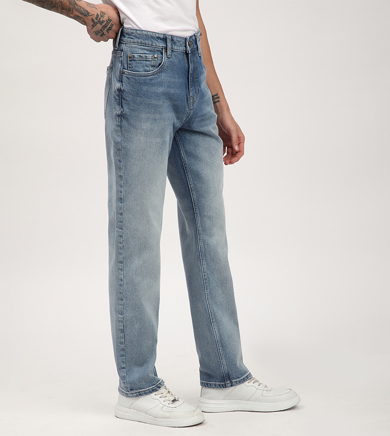 Faded Mid Rise Straight Fit Jeans