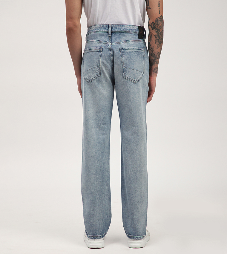 Faded Mid Rise Straight Fit Jeans
