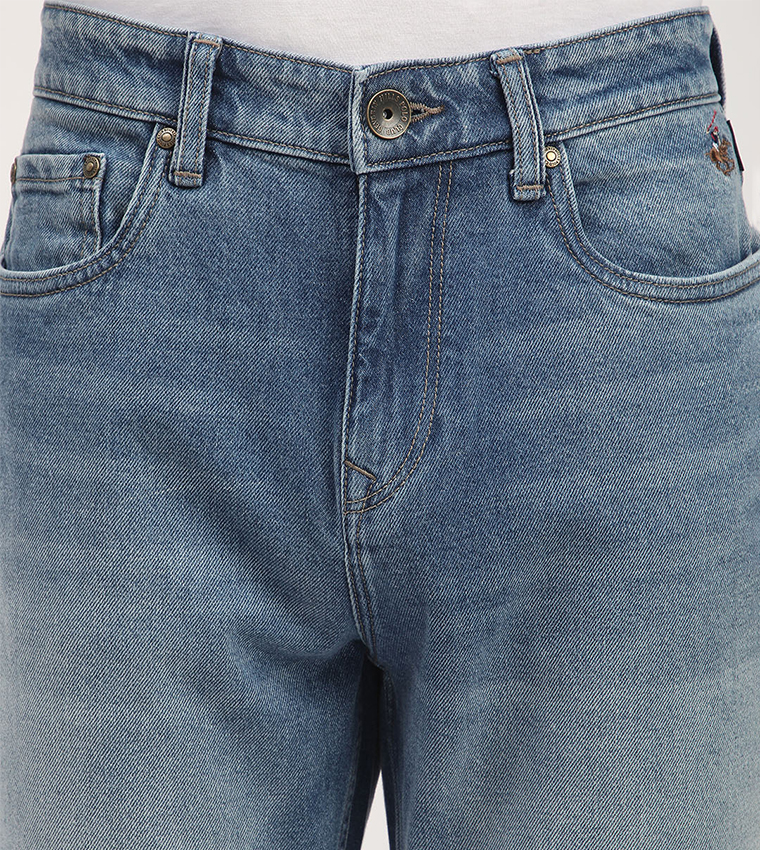 Faded Mid Rise Straight Fit Jeans