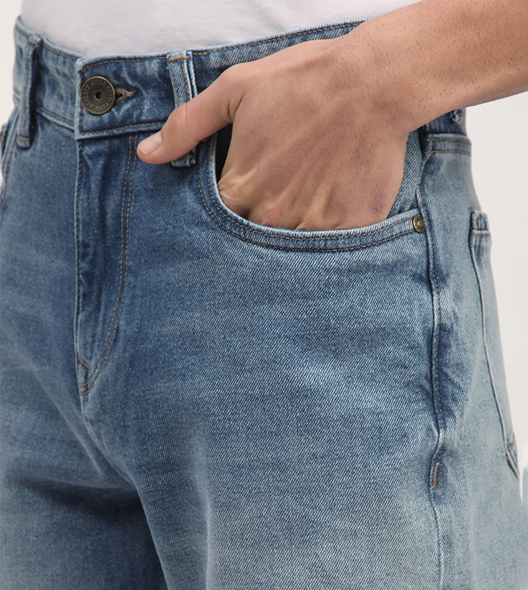 Faded Mid Rise Straight Fit Jeans