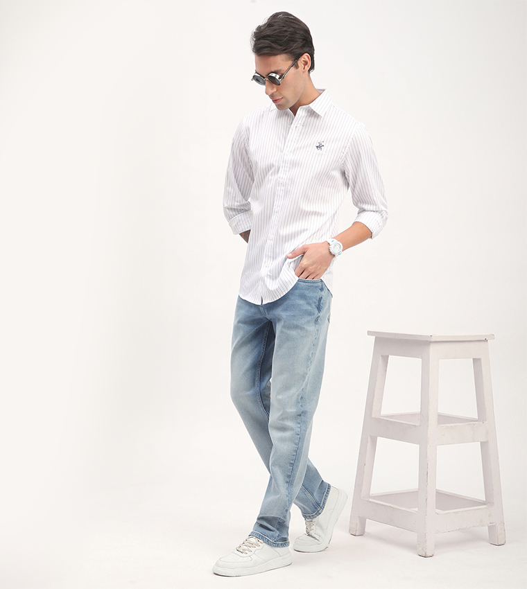 Faded Mid Rise Straight Fit Jeans