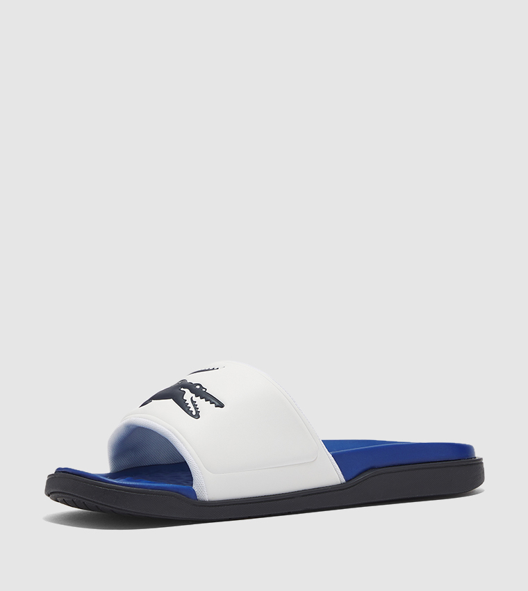 Buy Lacoste SERVE Logo Embossed Sliders In Blue | 6thStreet UAE