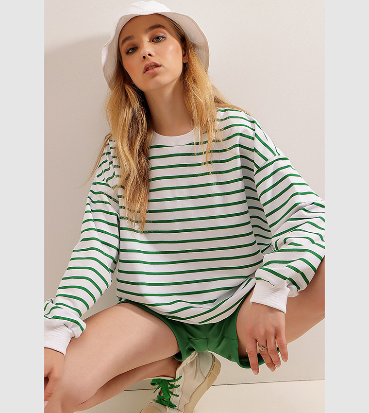 Striped Long Sleeves Oversized Sweatshirt
