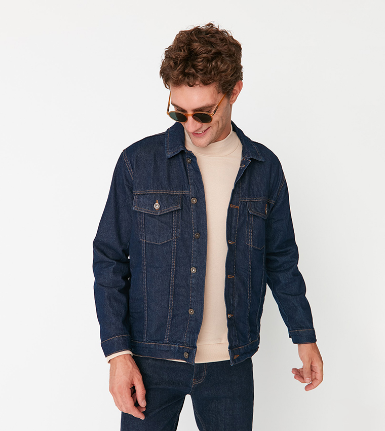 Navy blue denim sales jacket mens