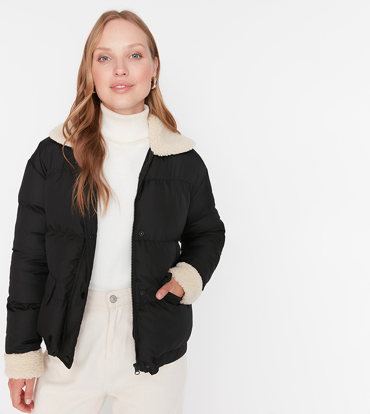 Quilted Toggle Detail Funnel Neck Puffer Jacket