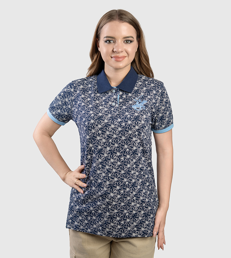 تيشيرت بولو بأكمام قصيرة وطبعة 