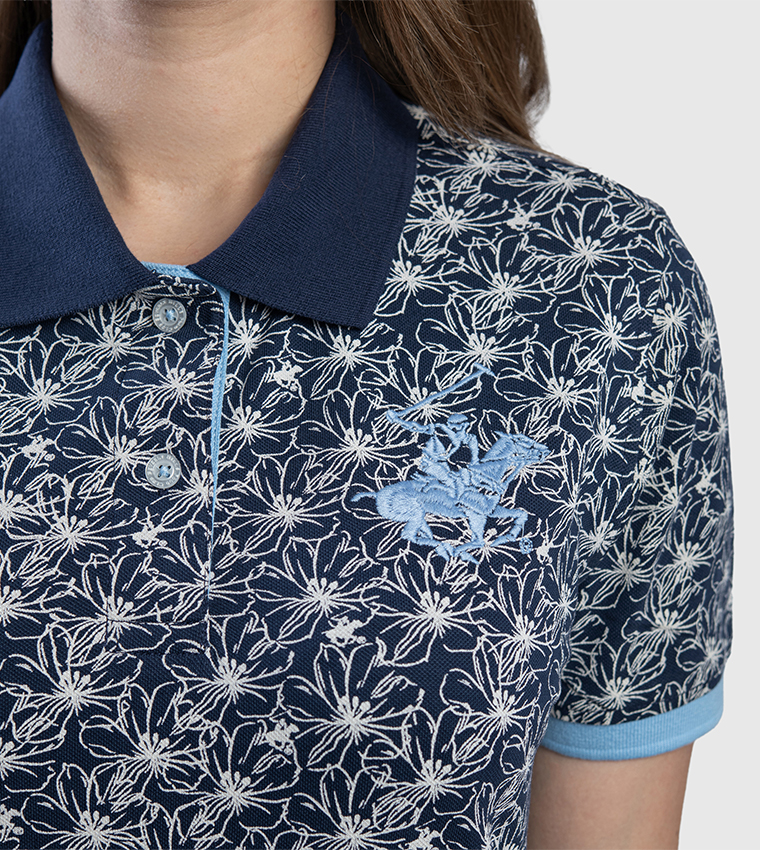 تيشيرت بولو بأكمام قصيرة وطبعة 