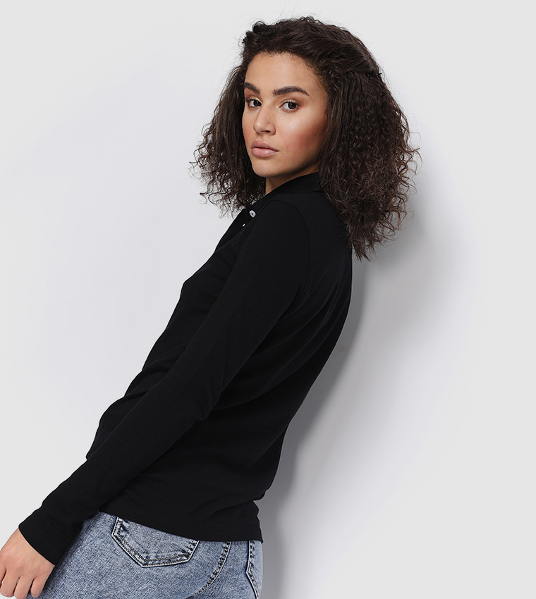 3-Button Placket Long Sleeves Polo T-Shirt
