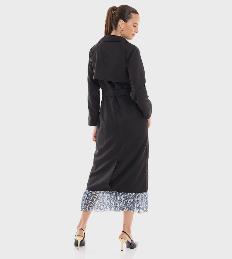 معطف سادة بياقة مزدوجة