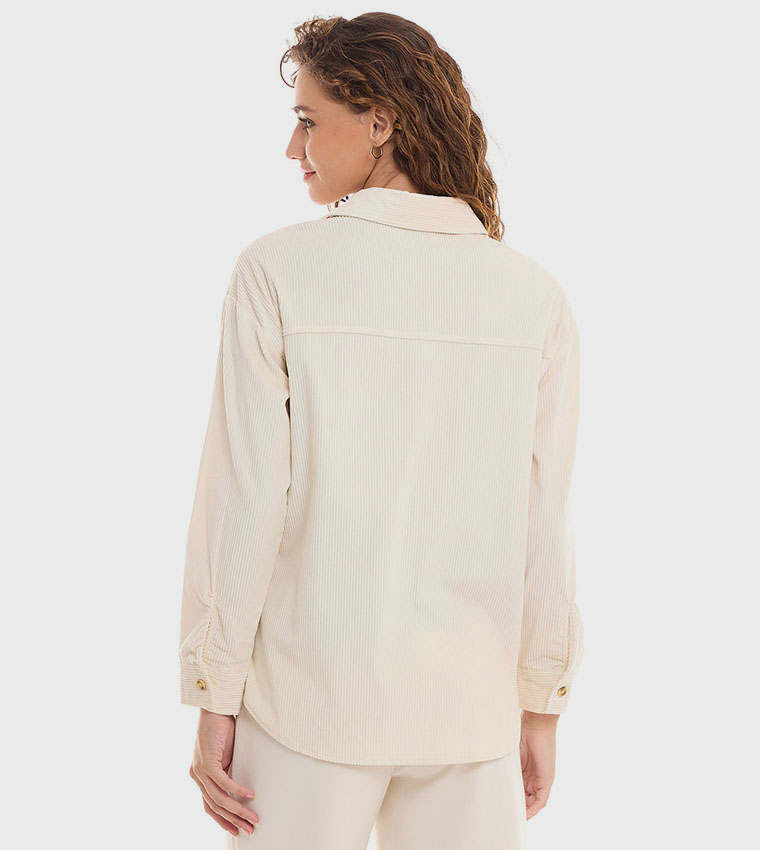 Corduroy Shirt with Classic Collar and Long Sleeves