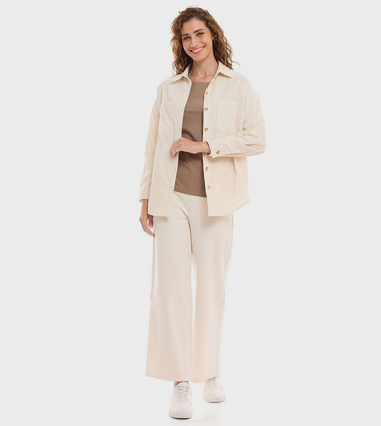 Corduroy Shirt with Classic Collar and Long Sleeves