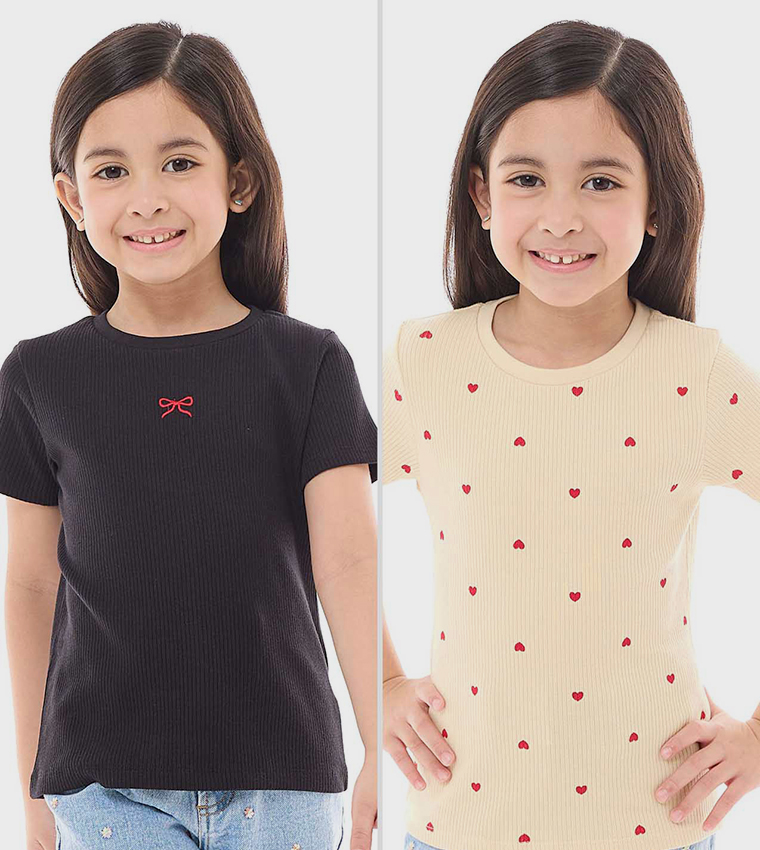 Pack of 2 Ribbed Short Sleeves T-Shirts