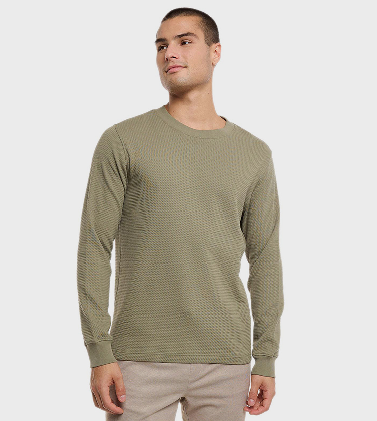 Solid T-Shirt with Crew Neck and Long Sleeves