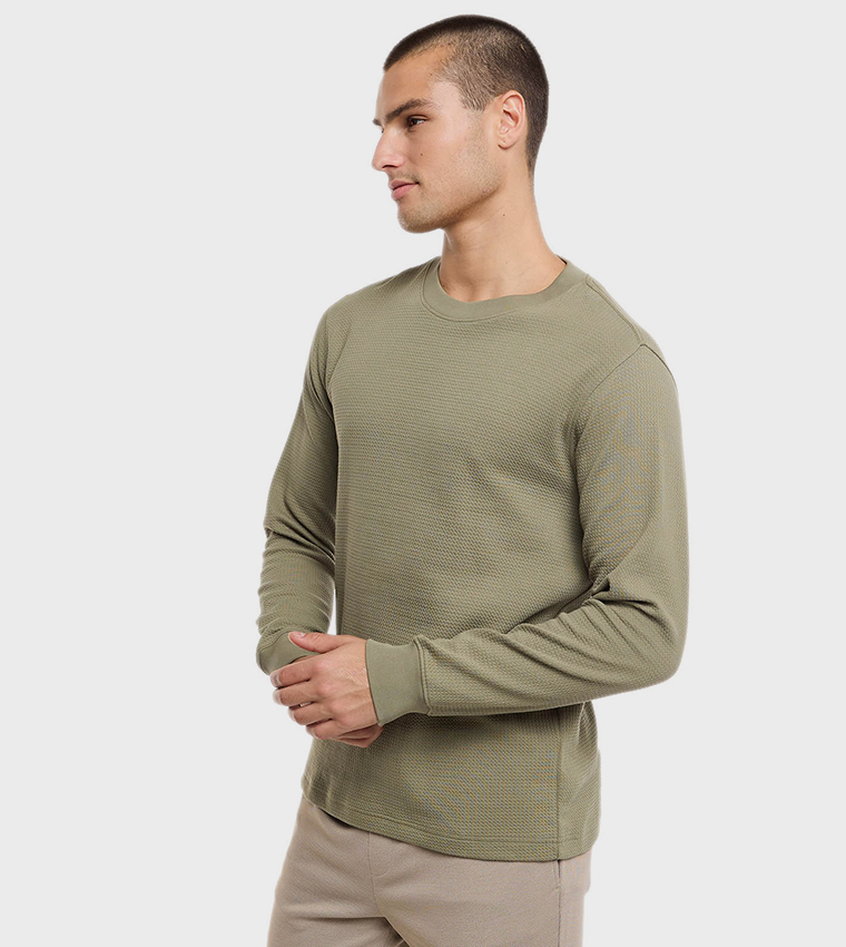 Solid T-Shirt with Crew Neck and Long Sleeves