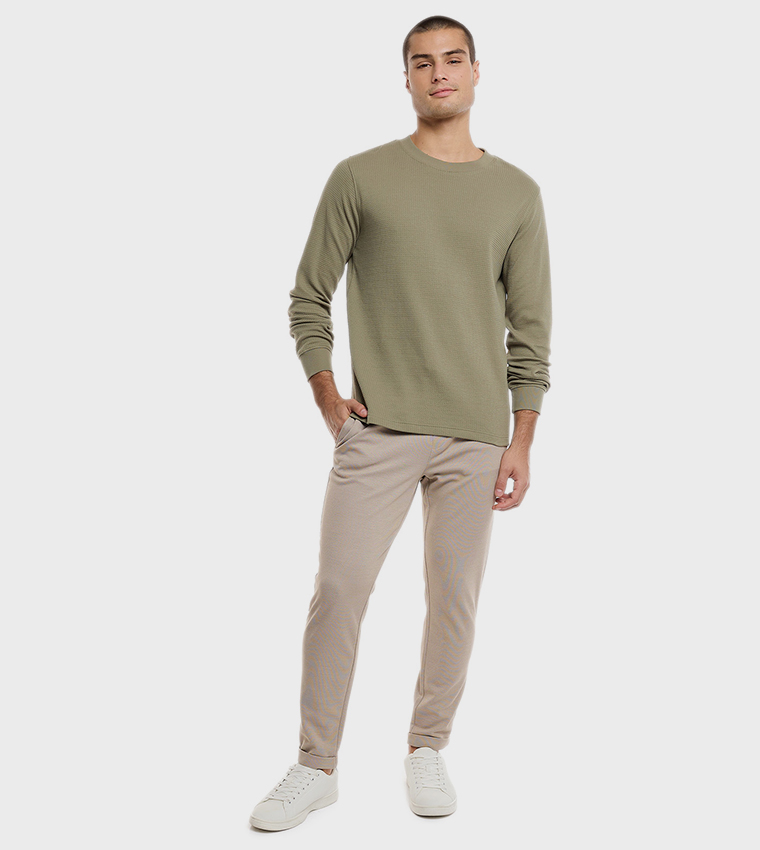 Solid T-Shirt with Crew Neck and Long Sleeves