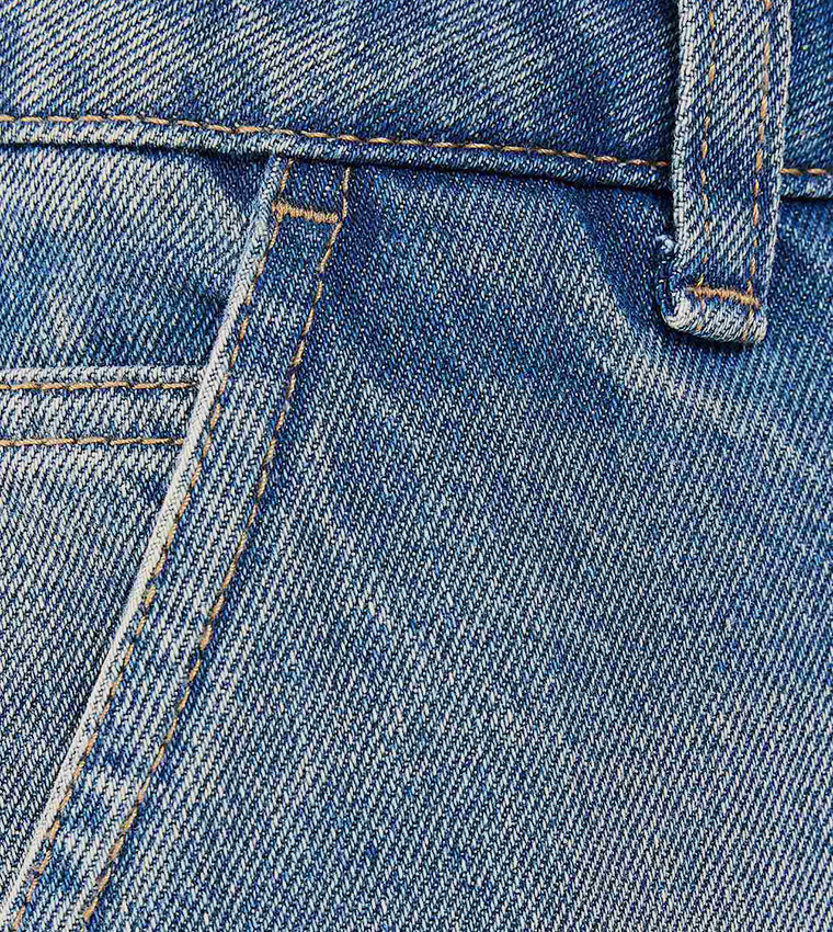 Faded Cargo Jeans with Button Closure