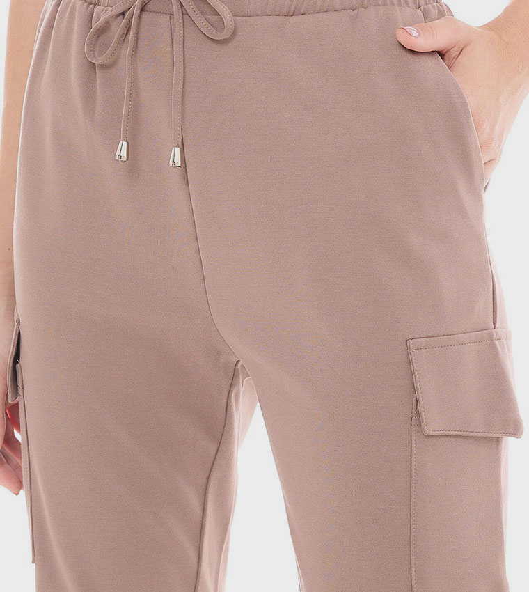 Solid Cargo Joggers with Drawstring Waist