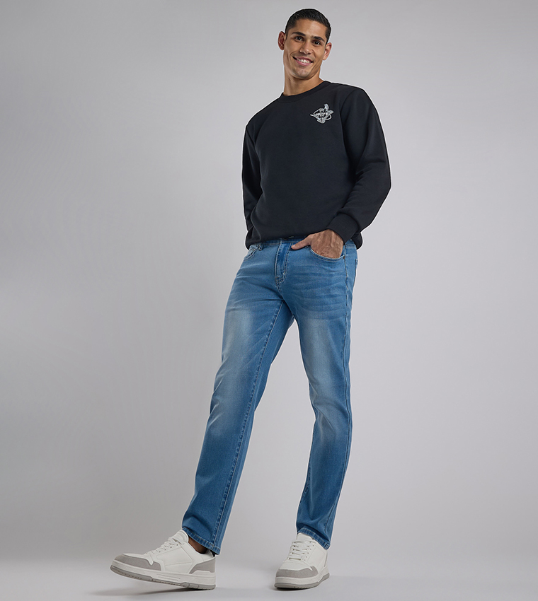 Faded Slim Fit Jeans with Button Closure