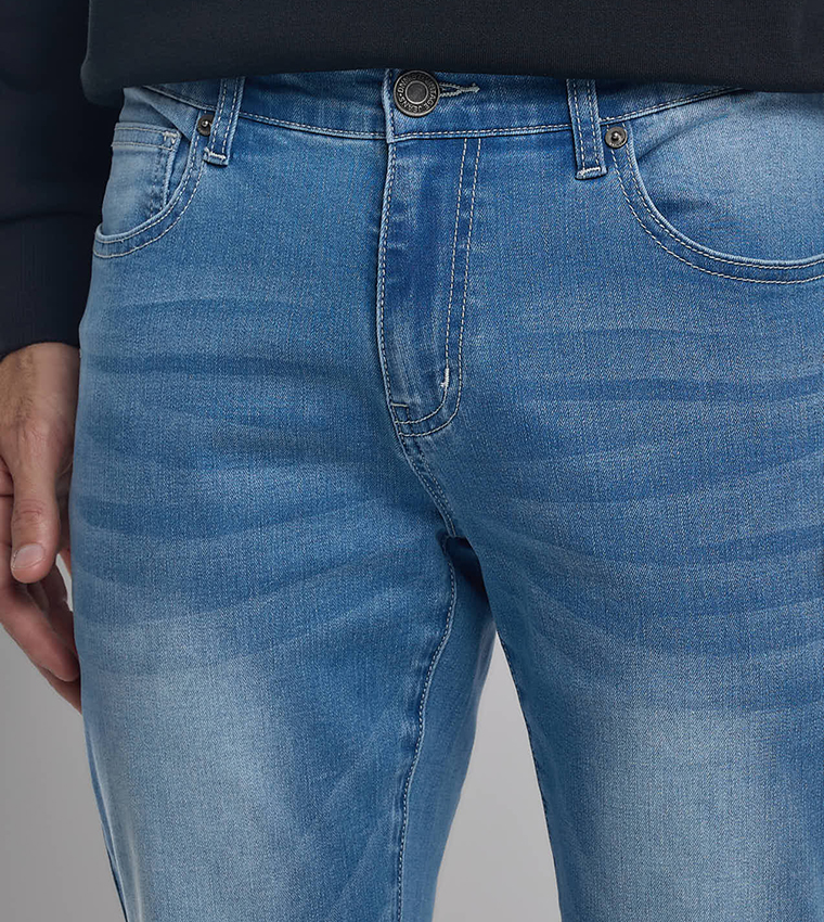 Faded Slim Fit Jeans with Button Closure