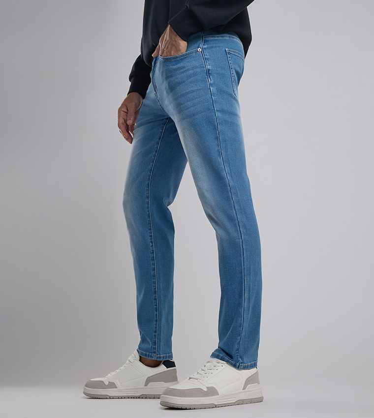 Faded Slim Fit Jeans with Button Closure
