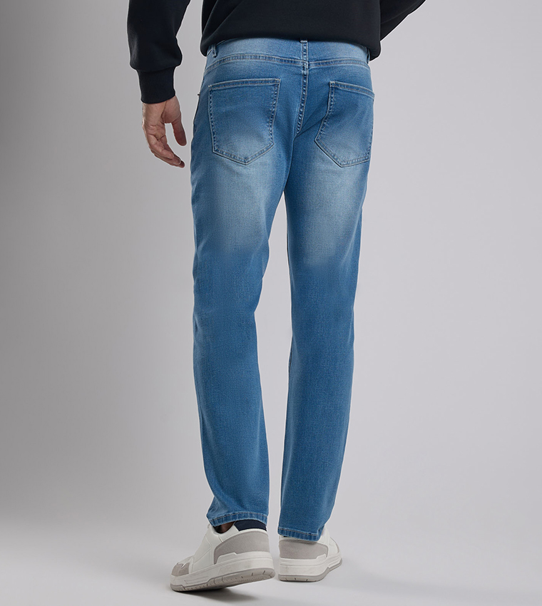 Faded Slim Fit Jeans with Button Closure