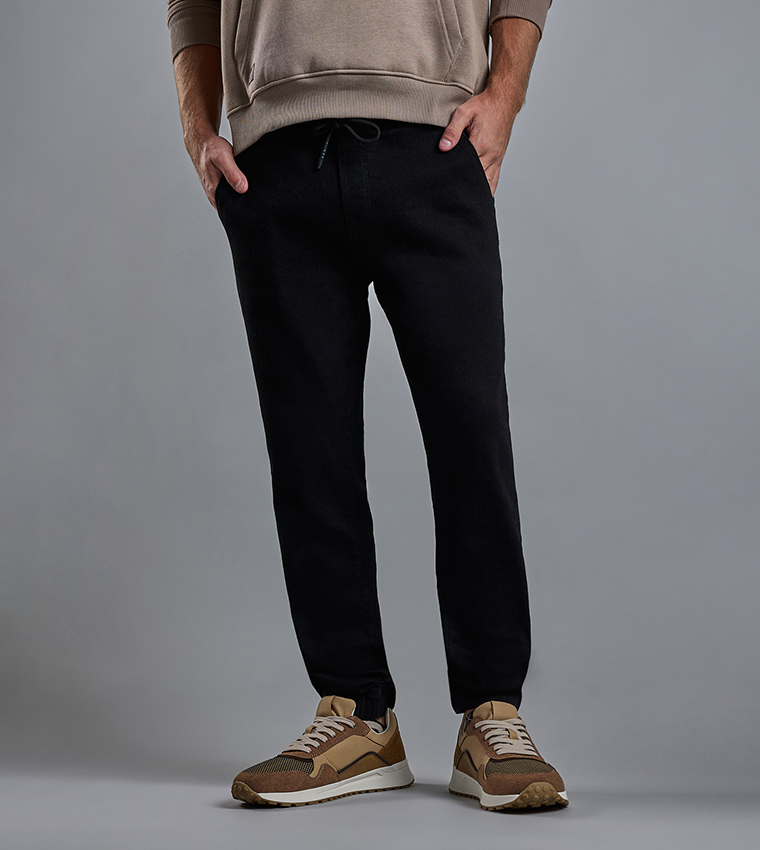 Solid Jogger Jeans with Drawstring Waist