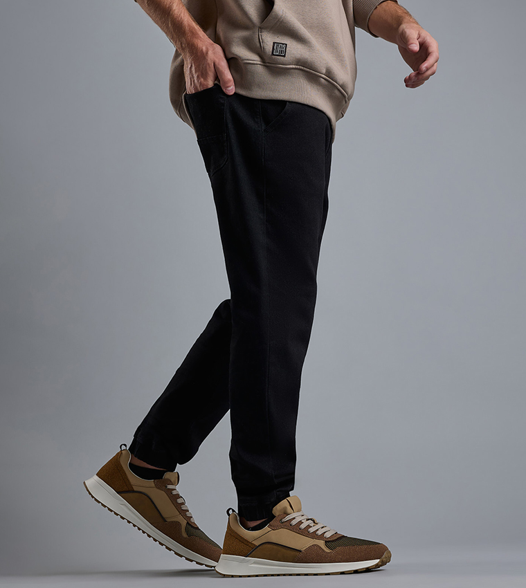 Solid Jogger Jeans with Drawstring Waist