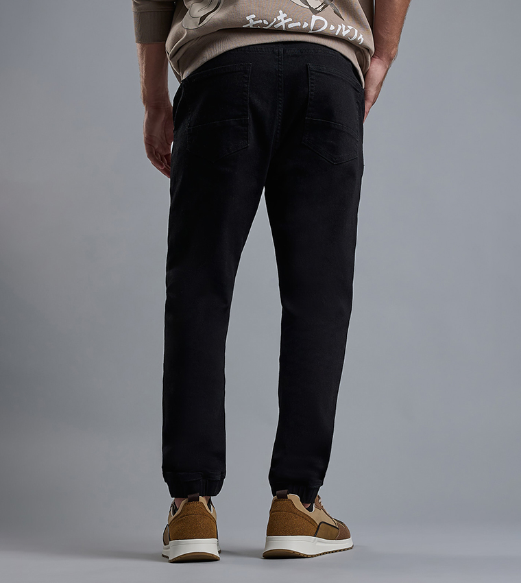 Solid Jogger Jeans with Drawstring Waist