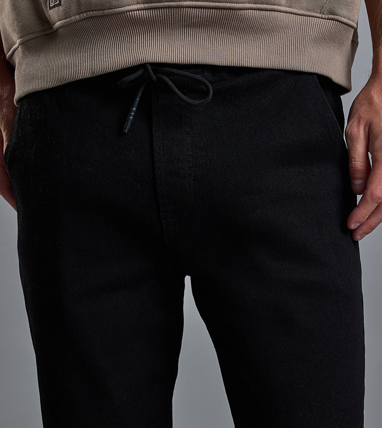 Solid Jogger Jeans with Drawstring Waist