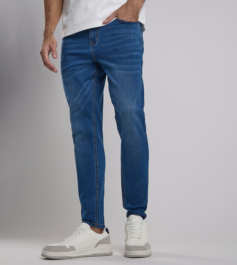 Faded Regular Fit Jeans with Button Closure